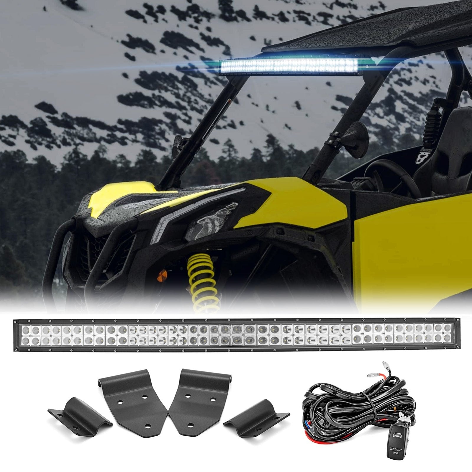 2018 - 2024 Can Am Maverick Trail Sport Upper Rooof 42" Curved Light Bar + Mount Bracket + Wiring Kit - Weisen