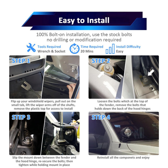 2018 - 2024 Ford Expedition Hood Hinge 3" White & Amber Strobe LED Ditch Light Pod Kit - WeiSen - 70104054+70201007