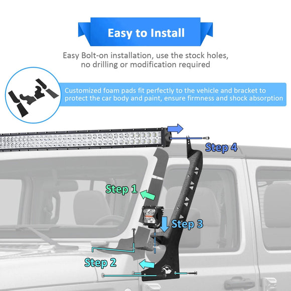 2018 - 2024 Jeep Wrangler JL/JLU Roof LED Light Bar Mount Bracket for 52" Light Bar & Cube Pod Light - WeiSen - 70101045