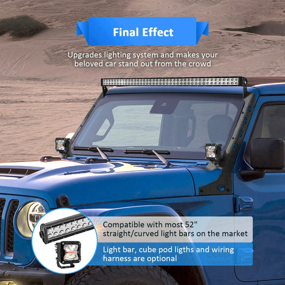 2018 - 2024 Jeep Wrangler JL/JLU Roof LED Light Bar Mount Bracket for 52" Light Bar & Cube Pod Light - WeiSen - 70101045