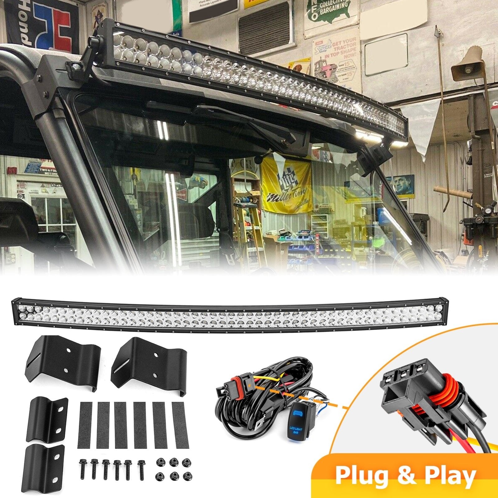 2018 - 2024 Polaris Ranger XP 1000 Bolt - On Plug&Play Roof 50" Curved LED Light Bar Kit - WeiSen - 80101016+70202010+80206007