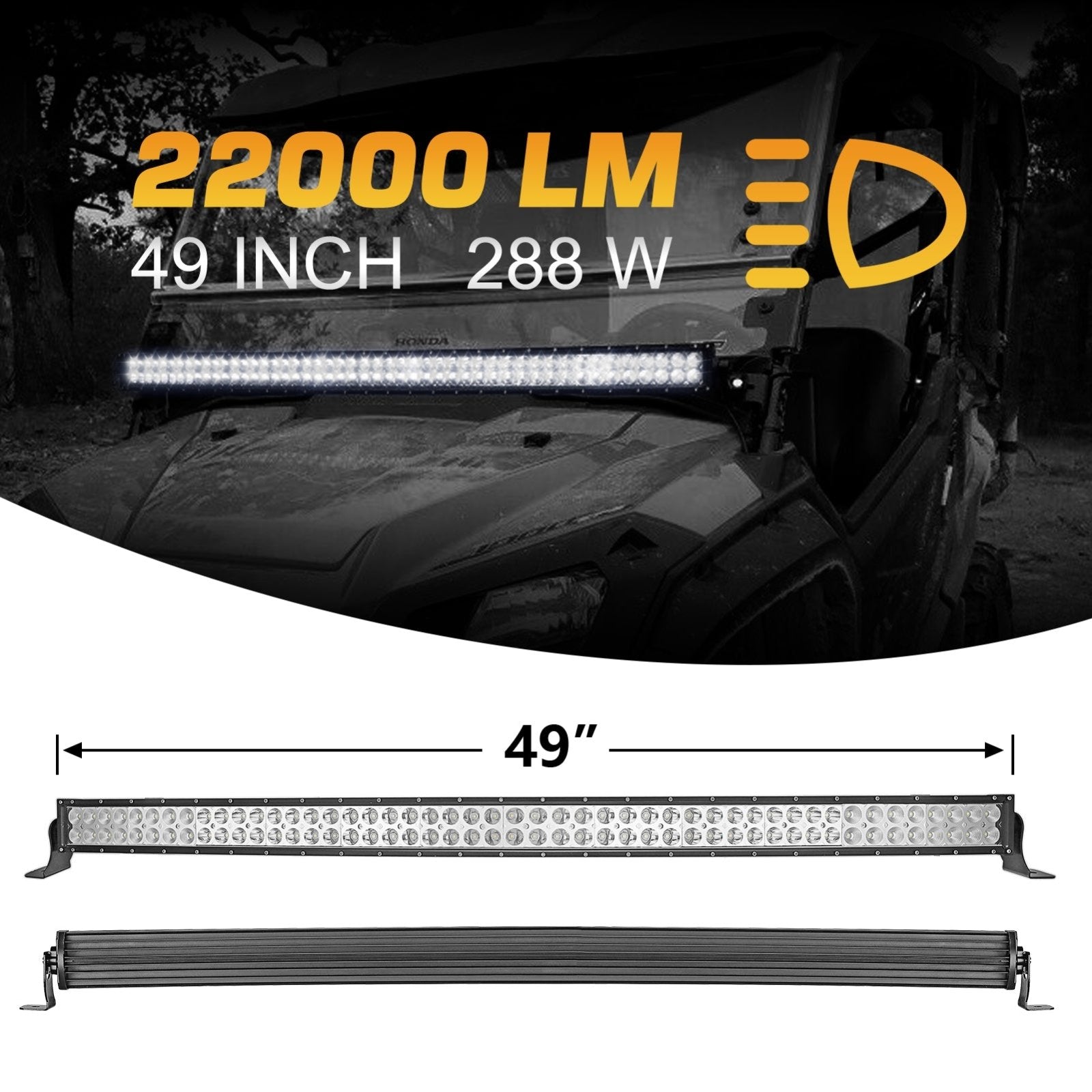 2018 - 2024 Polaris Ranger XP 1000 Bolt - On Plug&Play Roof 50" Curved LED Light Bar Kit - Weisen