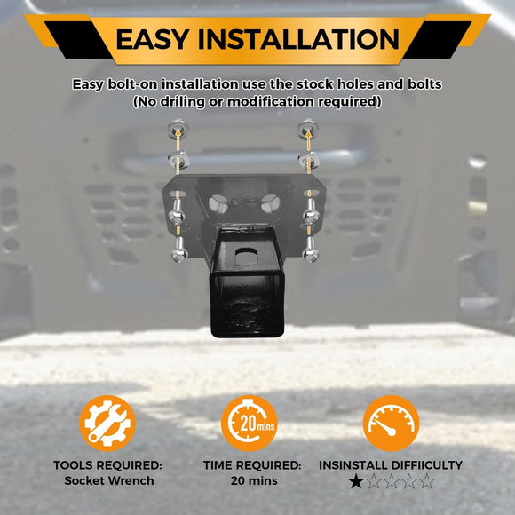 2018 - 2024 Polaris Ranger XP 1000 / Crew Front Adjustable Trailer Hitch Ball Mount Receiver Kit - WeiSen - 80107012+70304025