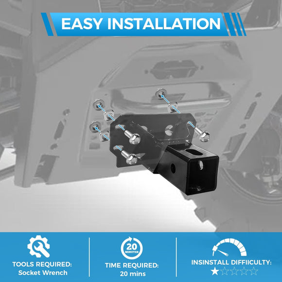 2018 - 2024 Polaris Ranger XP 1000 / Crew UTV Front Steel 2" Receiver Hitch & Shackle Hitch Receiver - WeiSen - 80107012+70304017