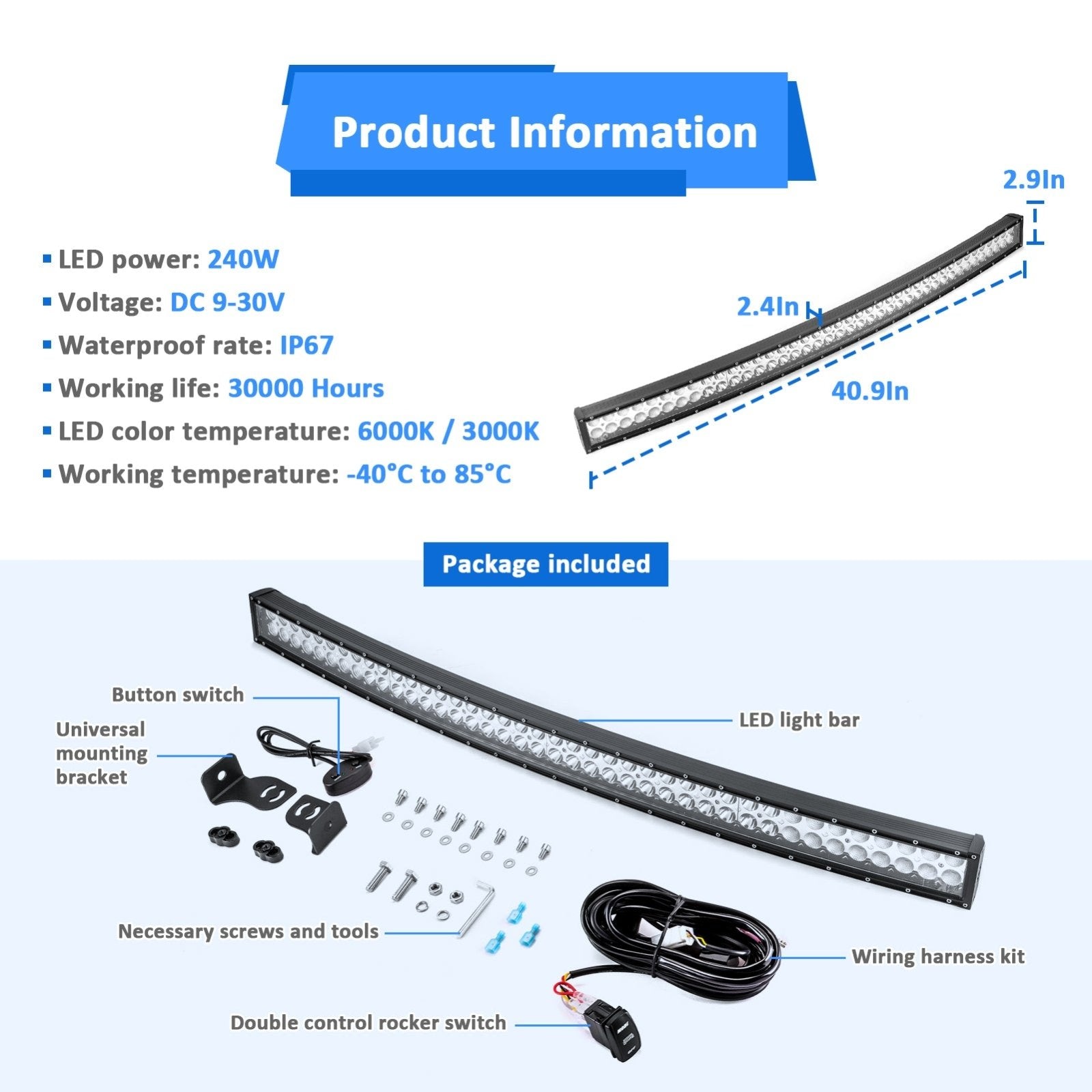 2018 - 2025 Can - am Maverick Trail/Sport Spot Flood Amber White Strobe 42" Curved 240w LED Light Bar - WeiSen - 80101018+70202020
