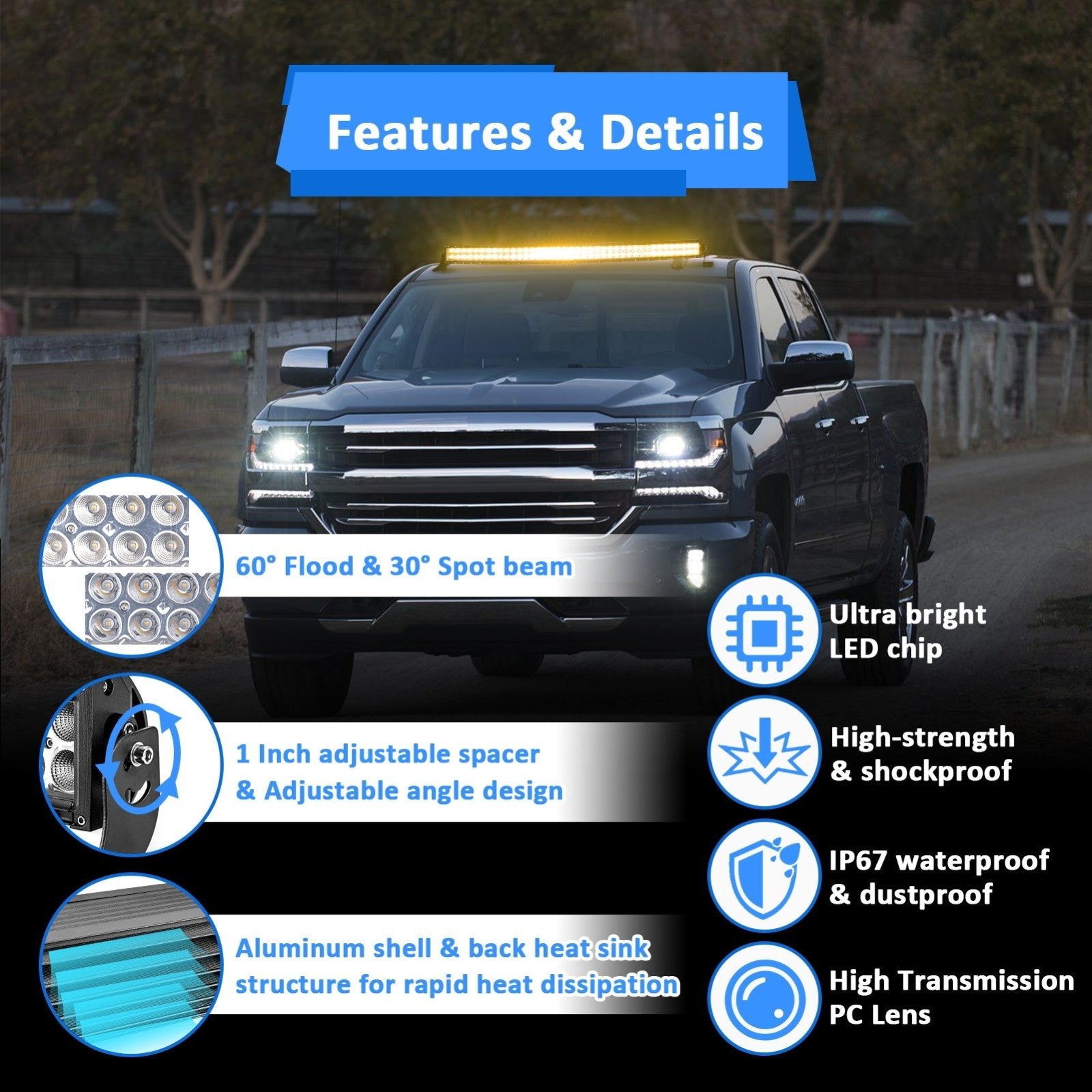 2018 - 2025 Can - am Maverick Trail/Sport Spot Flood Amber White Strobe 42" Curved 240w LED Light Bar - WeiSen - 80101018+70202020