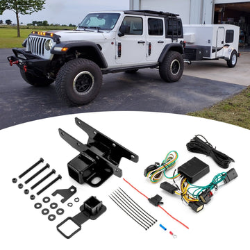 2018 - 2025 Jeep Wrangler JL/JLU Rear 2" Receiver Hitch with 4 - Pin Trailer Wiring Harness Kit - WeiSen - 70108001+70206001