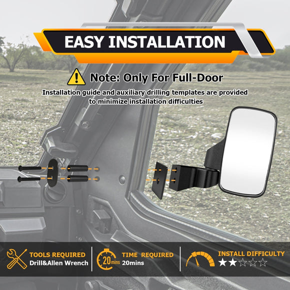 2018 - 2025 Polaris Ranger XP 1000 / Ranger Crew XP 1000 UTV Door Mounted Side View Mirrors - WeiSen - 80301047