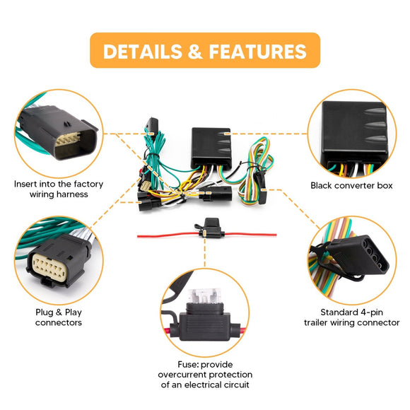 2018 - 2025 Jeep Wrangler JL/JLU & 2020 - 2025 Jeep Gladiator 4 - Pin Trailer Hitch Wiring Harness Plug & Play - WeiSen - 70206001