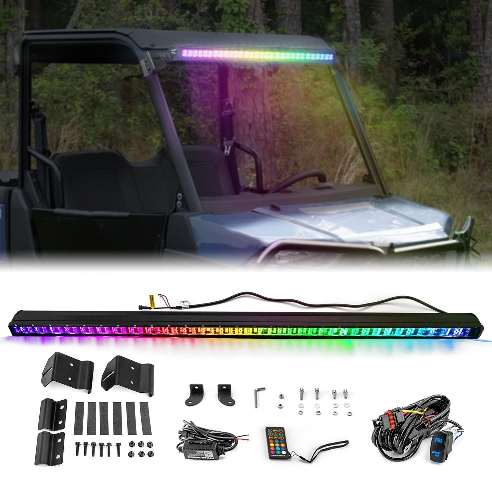 2018+ Polaris Ranger XP 1000 Off Road Roof Bolt - On Plug & Play 50" RGBW LED Light Bar Kit - Weisen