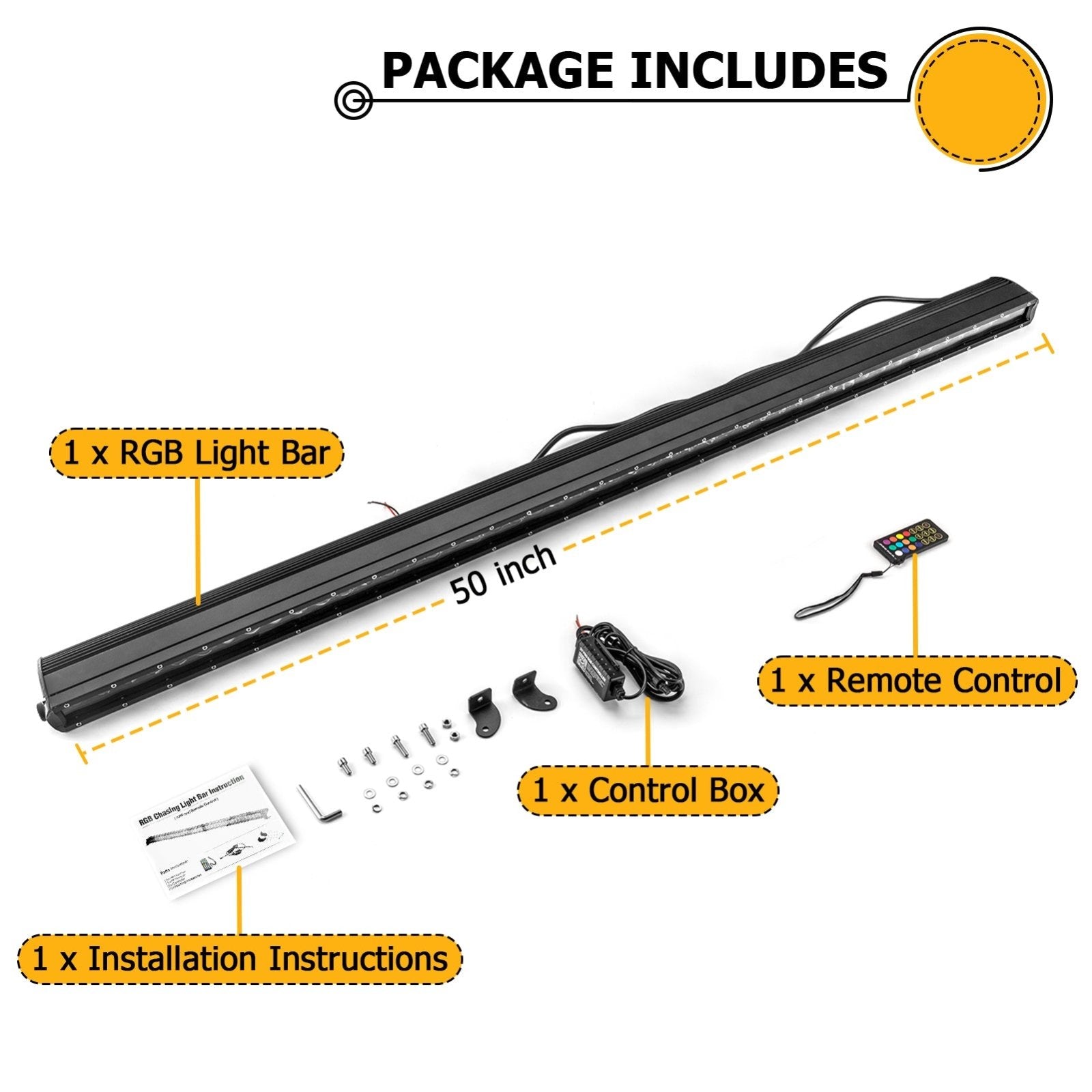 2018+ Polaris Ranger XP 1000 Off Road Roof Bolt - On Plug & Play 50" RGBW LED Light Bar Kit - Weisen