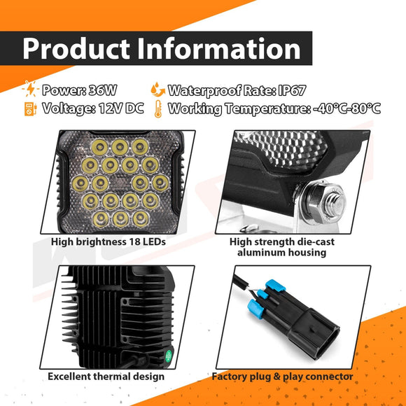 2018+ Polaris Ranger XP1000/XP1000 Crew Plug&Play 4" Automatic Reversing LED Back - up Light - WeiSen - 80203010