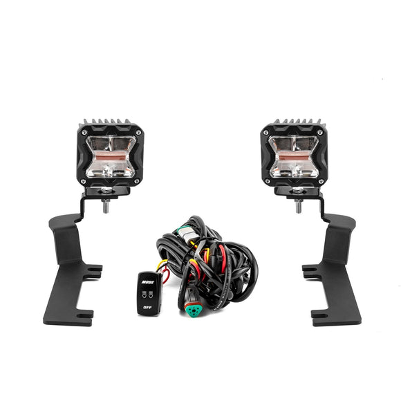 2019 - 2022 Chevrolet Silverado 1500 Hood Hinge 3" White & Amber Strobe LED Ditch Light Pod Kit - WeiSen - 70104031+70201007