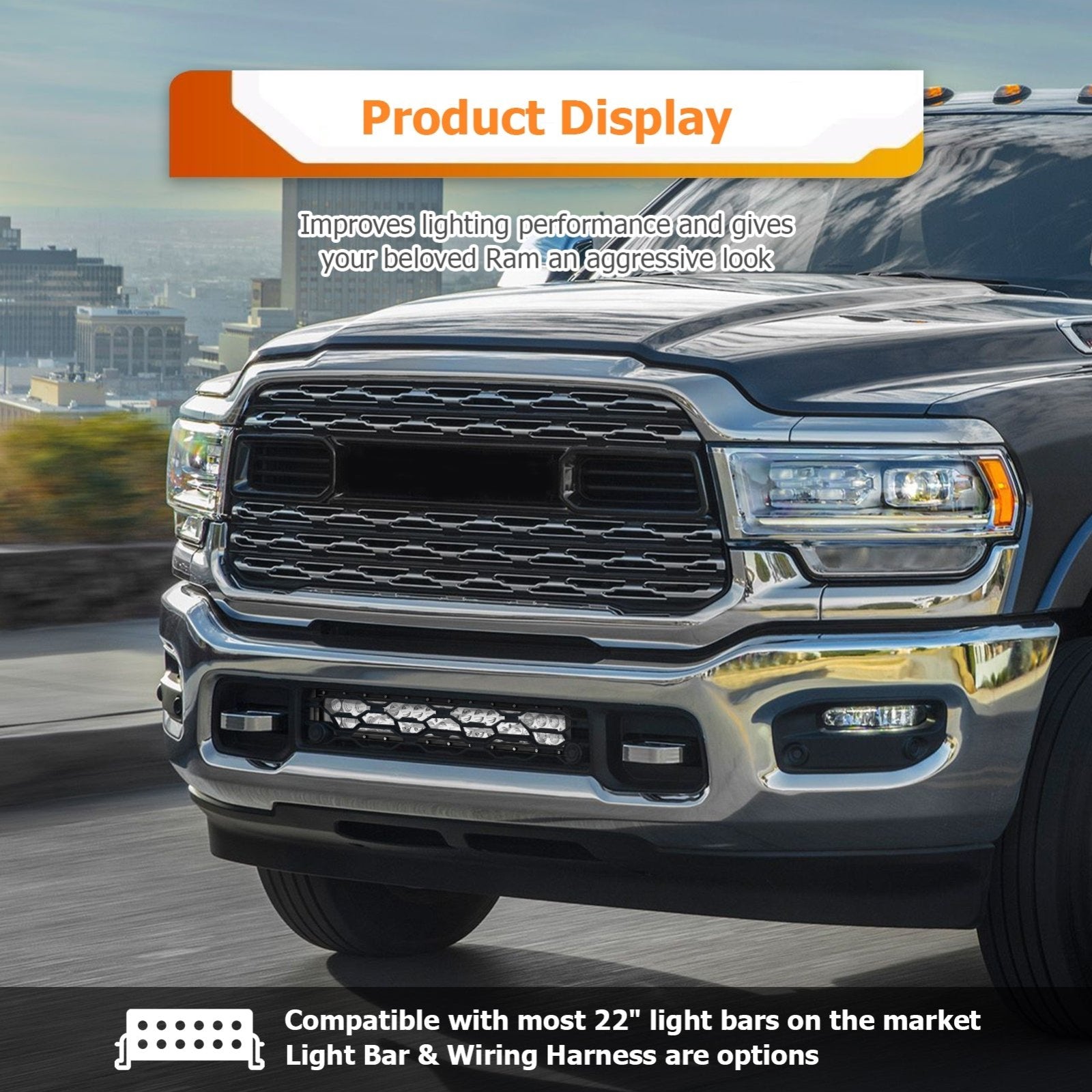 2019 - 2024 5th Gen Dodge Ram 2500/3500 Hidden Front Bumper Grill 22" LED Light Bar Kit - WeiSen - 70102049+70202014+70203004