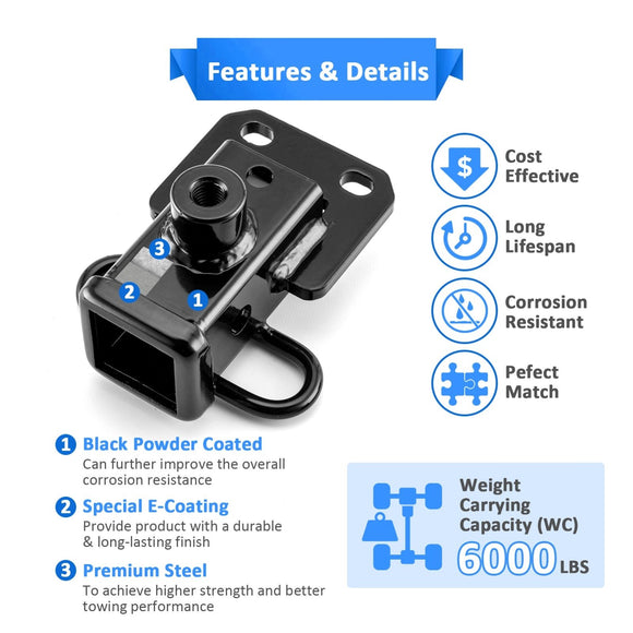 2019 - 2025 Dodge Ram 1500 Heavy - Duty Steel 2" Rear Trailer Hitch Receiver & Adjustable Trailer Hitch Ball Mount - WeiSen - 70108009+70304025