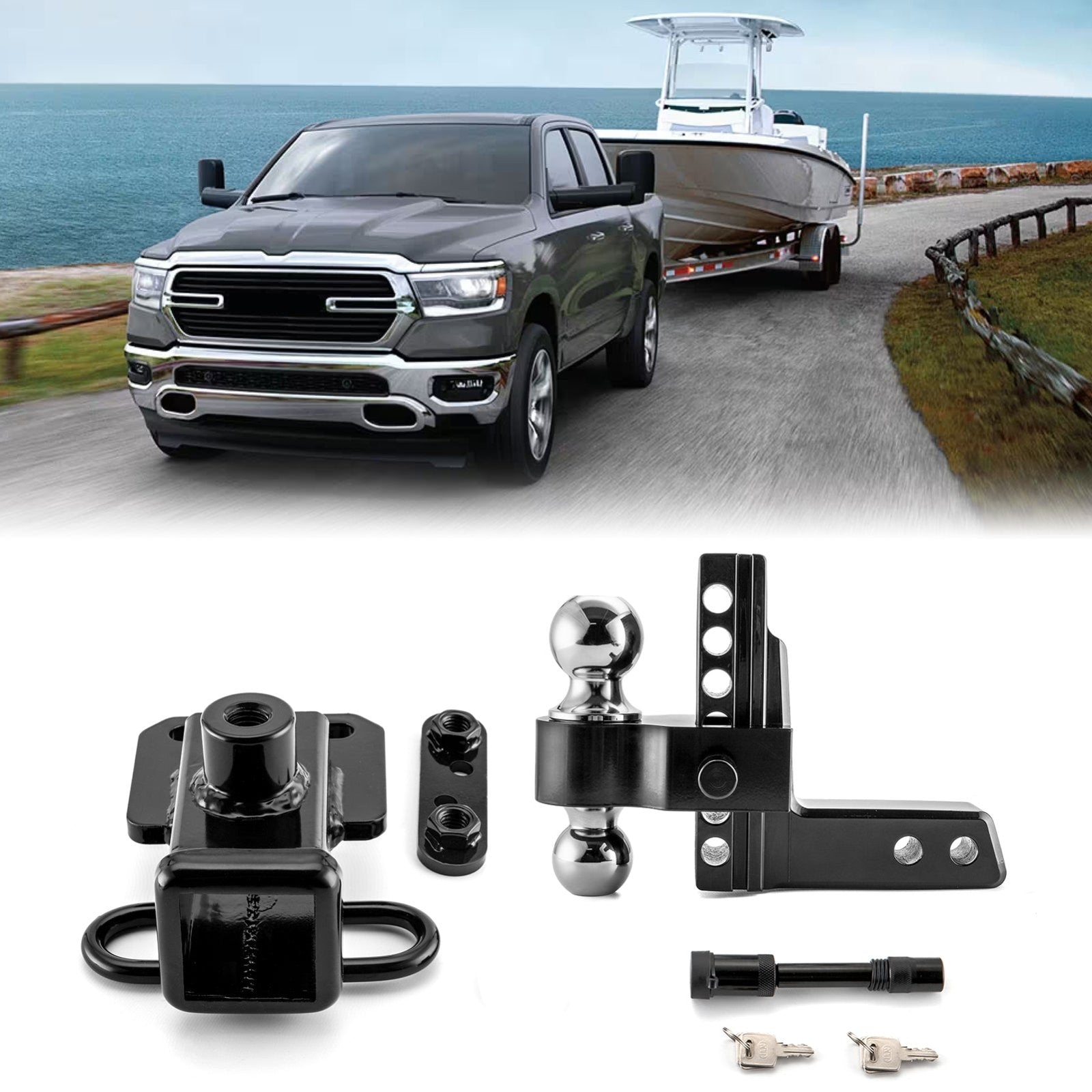 2019 - 2023 Dodge Ram 1500 Heavy - Duty Steel 2" Rear Trailer Hitch Receiver & Adjustable Trailer Hitch Ball Mount - Weisen