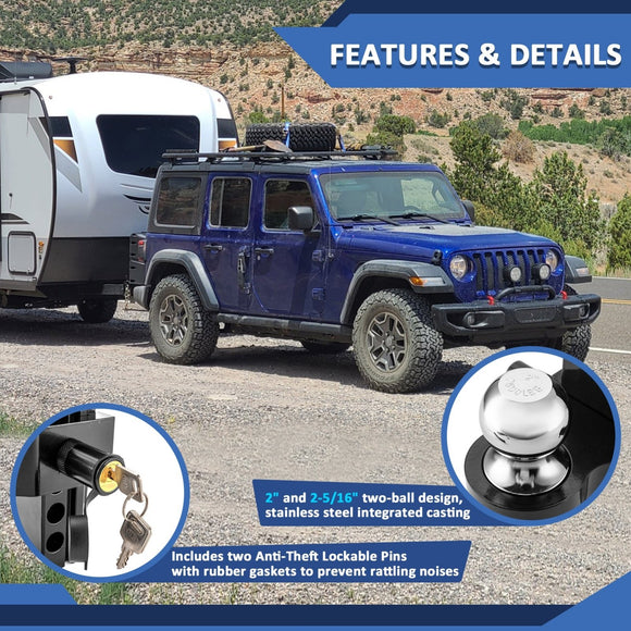 2019 - 2025 Dodge Ram 1500 Heavy - Duty Steel 2" Rear Trailer Hitch Receiver & Adjustable Trailer Hitch Ball Mount - WeiSen - 70108009+70304025