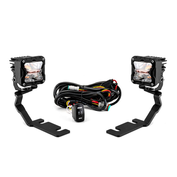 2019 - 2023 Ford Ranger Hood Hinge 3" White & Amber Strobe LED Ditch Light Pod Kit - WeiSen - 70104027+70201007