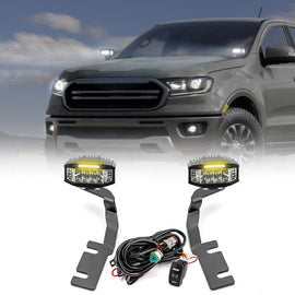 2019 - 2023 Ford Ranger White&Amber Strobe 3.5 Inch LED Hood Hinge Ditch Light Pods w/ Wiring Harness Kit - WeiSen - 70104027+70201013