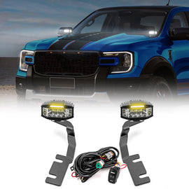 2019 - 2023 Ford Ranger White&Amber Strobe 3.5 Inch LED Hood Hinge Ditch Light Pods w/ Wiring Harness Kit - WeiSen - 70104027+70201013