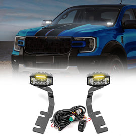 2019 - 2023 Ford Ranger White&Amber Strobe 3.5 Inch LED Hood Hinge Ditch Light Pods w/ Wiring Harness Kit - WeiSen - 70104027+70201013