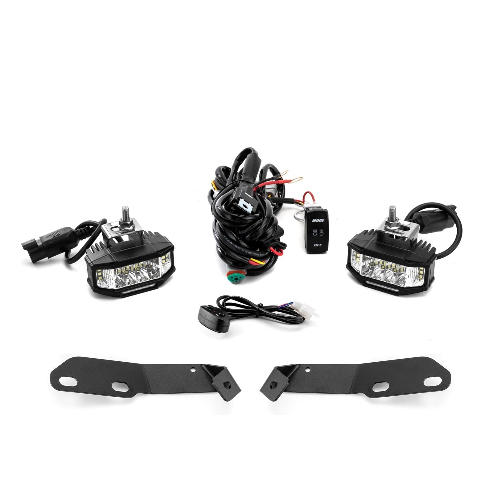 2019 - 2024 5th Gen Toyota RAV4 White&Amber Strobe 3.5 Inch LED Hood Hinge Ditch Light Pods w/ Wiring Harness Kit - WeiSen - 70104045+70201013