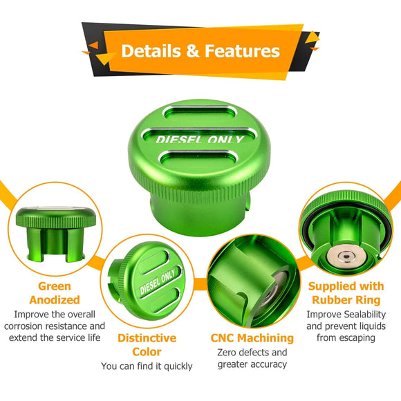 2019 - 2024 Dodge Ram 1500 2500 3500 Green 6061 Aluminum Magnetic Diesel Fuel Cap - WeiSen - 70501004