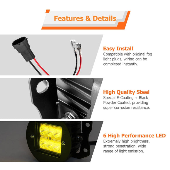 2019 - 2024 Dodge Ram 1500 Front Bumper 3 Inch LED Fog Light Kit w/ H11 Plug & Play Adapters Light Mount - WeiSen - 70102059