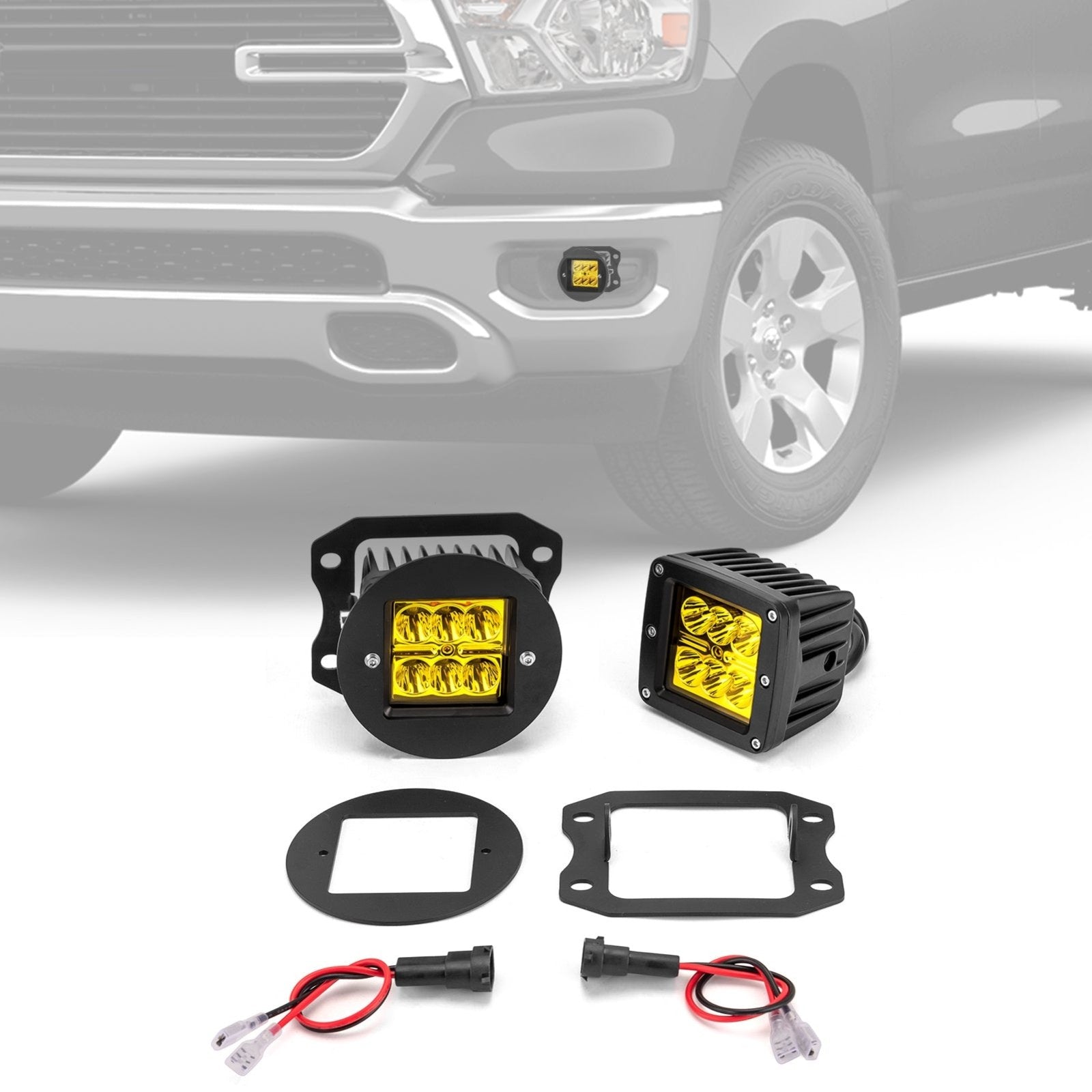 2019 - 2024 Dodge Ram 1500 Front Bumper 3 Inch LED Fog Light Kit w/ H11 Plug & Play Adapters Light Mount - WeiSen - 70102059