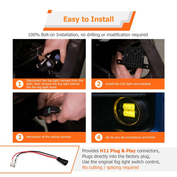 2019 - 2024 Dodge Ram 1500 Front Bumper 3 Inch LED Fog Light Kit w/ H11 Plug & Play Adapters Light Mount - WeiSen - 70102059