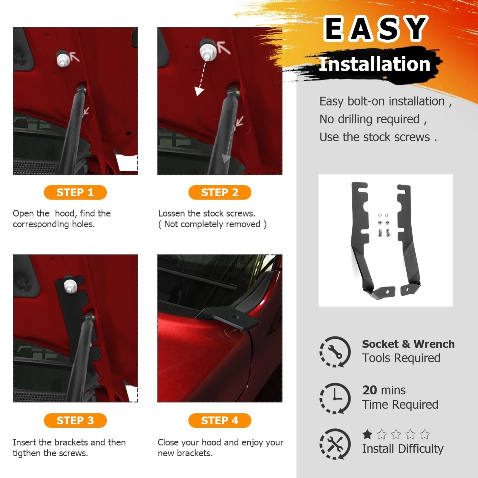2019 - 2024 Dodge Ram 1500 White&Amber Strobe 3.5 Inch LED Hood Hinge Ditch Light Pods w/ Wiring Harness Kit - WeiSen - 70104009+70201013