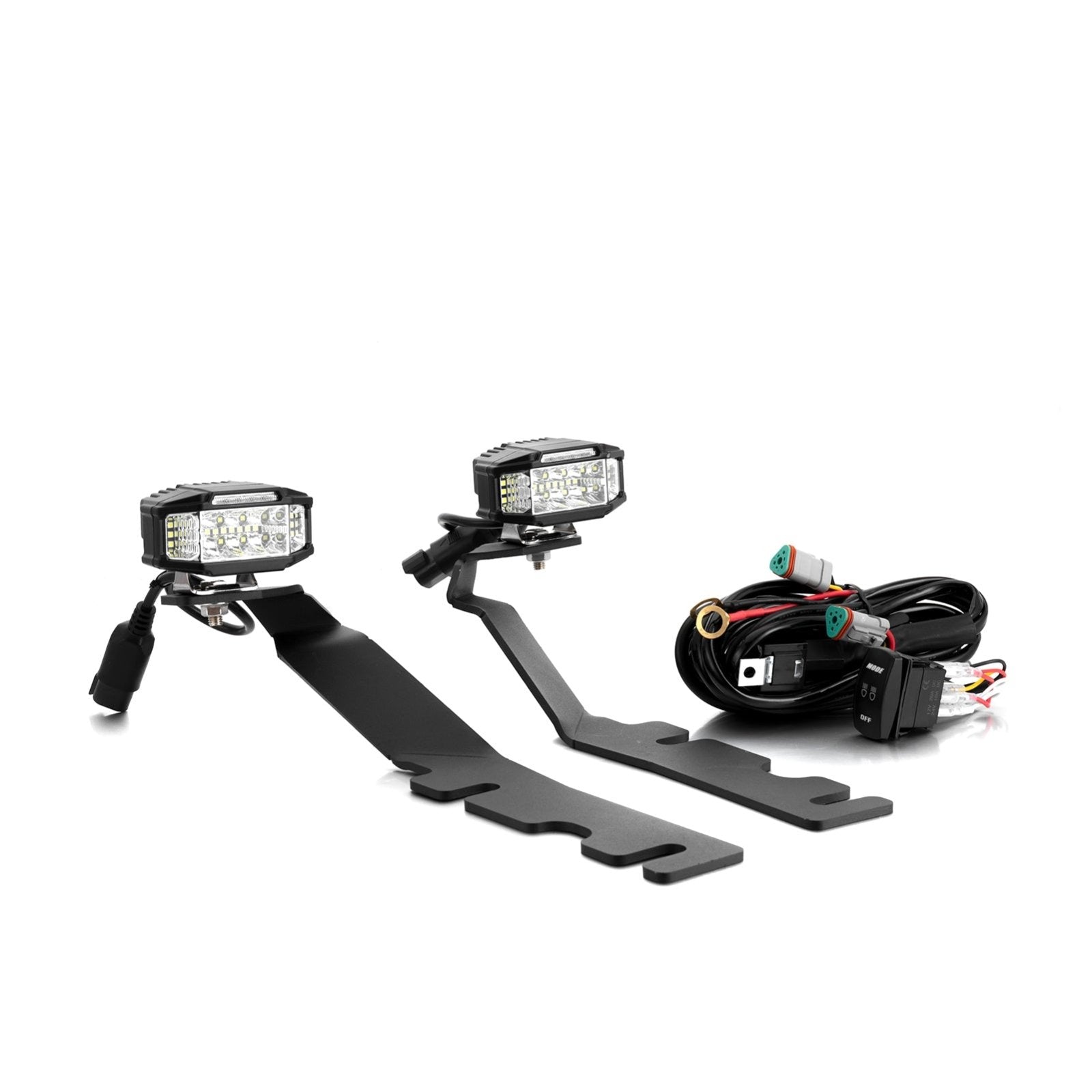 2019 - 2024 Dodge Ram 1500 White&Amber Strobe 3.5 Inch LED Hood Hinge Ditch Light Pods w/ Wiring Harness Kit - WeiSen - 70104009+70201013