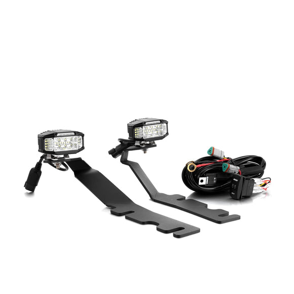 2019 - 2024 Dodge Ram 1500 White&Amber Strobe 3.5 Inch LED Hood Hinge Ditch Light Pods w/ Wiring Harness Kit - WeiSen - 70104009+70201013