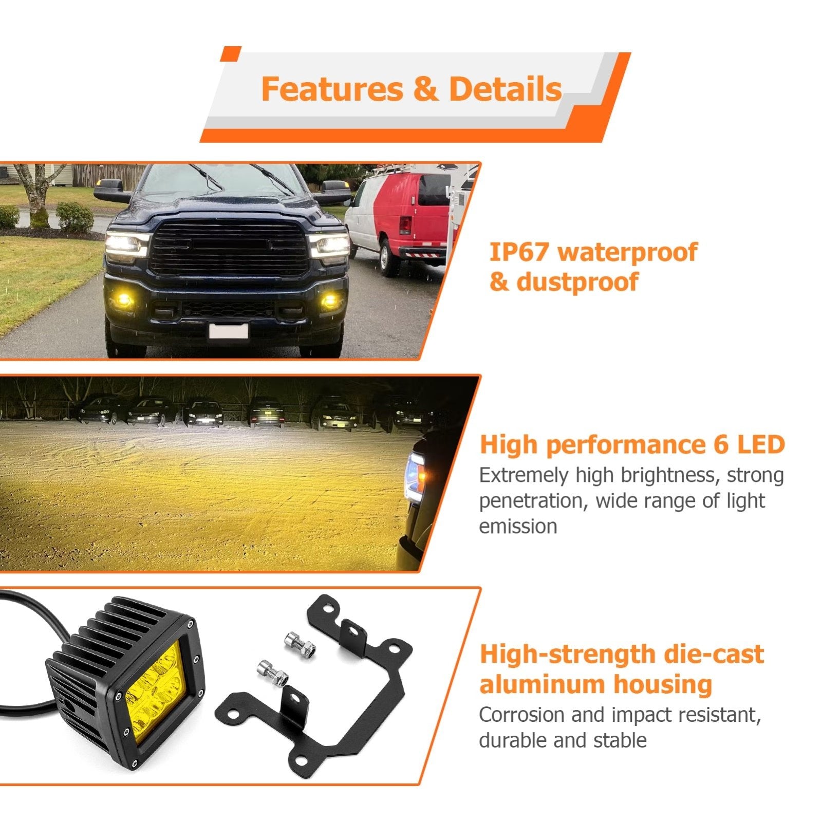 2019 - 2024 Dodge Ram 2500/3500 Big Horn 3" LED Light Pods Kit w/ H11 Plug & Play Adapters Light Mount - Weisen