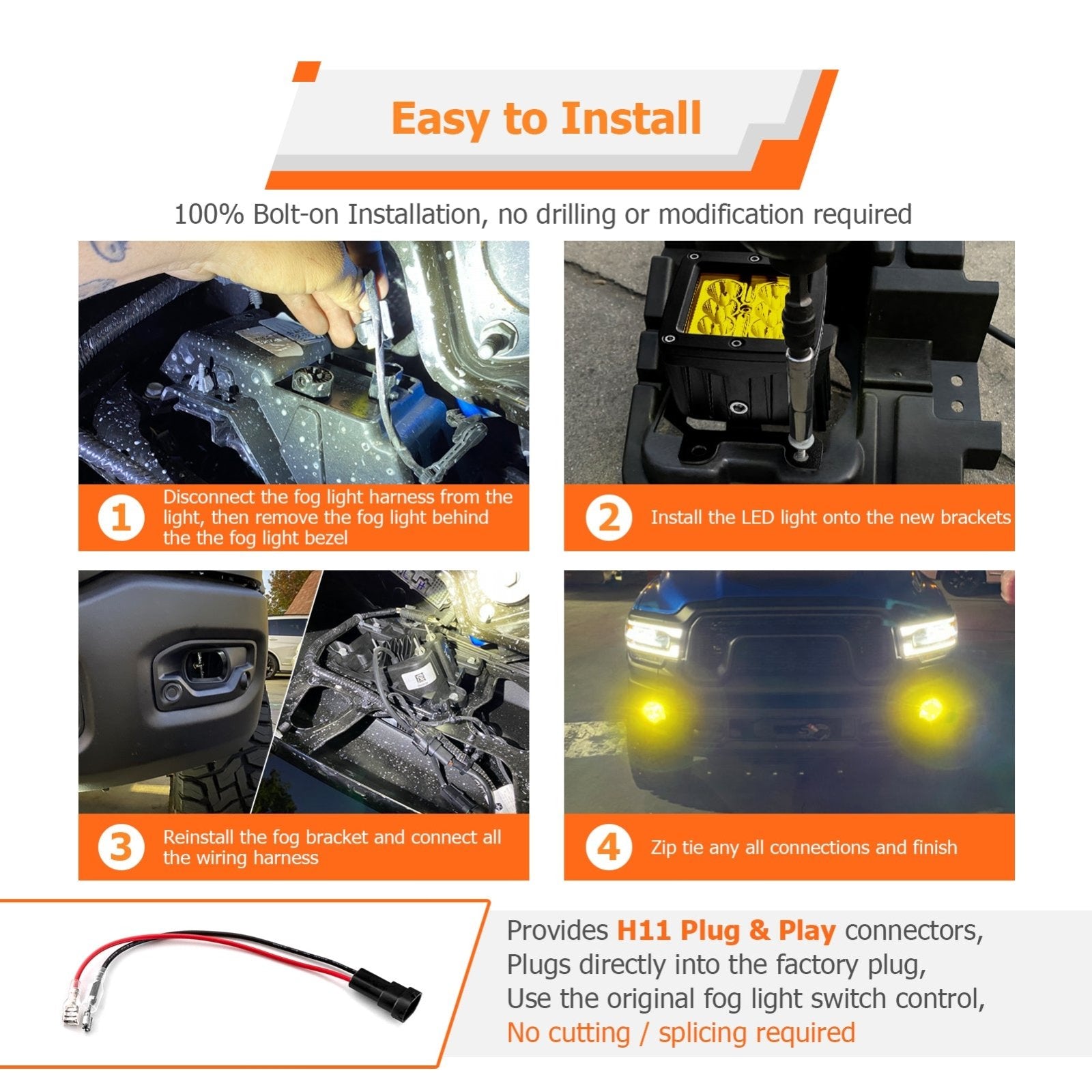 2019-2024 Dodge Ram 2500/3500 Big Horn 3" LED Light Pods Kit w/ H11 Plug & Play Adapters Light Mount 2019-2024 Dodge Ram 2500/3500 Big Horn 3" LED Light Pods Kit w/ H11 Plug & Play Adapters Light Mount