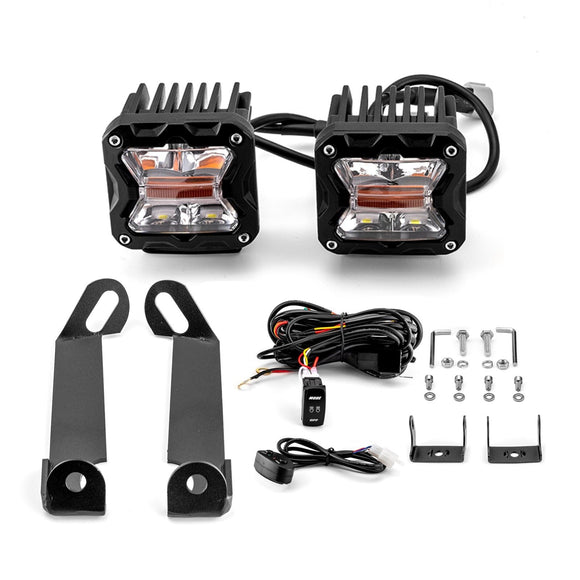 2019 - 2024 Dodge Ram 2500/3500 Hood Hinge 3" White & Amber Strobe LED Ditch Light Pod Kit - WeiSen - 70104041+70201007