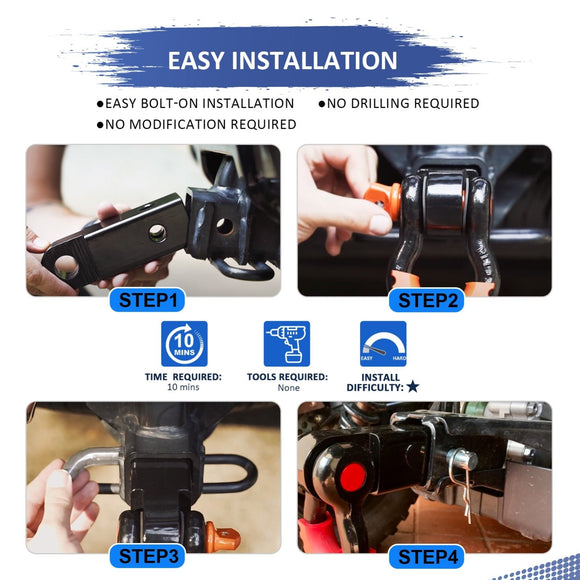 2019 - 2024 Honda Talon 1000R 1000X Heavy - Duty Steel 2" Rear Receiver Hitch & Shackle Hitch Receiver - WeiSen - 80107011+70304017