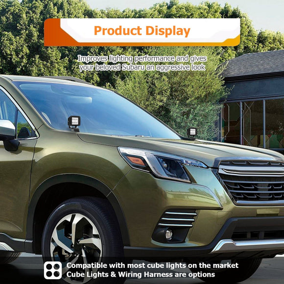 2019 - 2024 Subaru Forester & 2020 - 2025 Subaru Outback White&Amber Strobe 3.5 Inch LED Hood Hinge Ditch Light Pods w/ Wiring Harness Kit - WeiSen - 70104056+70201013