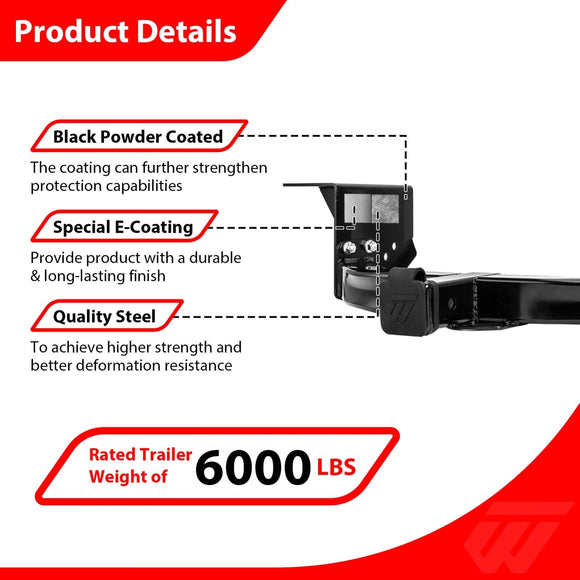 2019 - 2025 Chevrolet Silverado 1500 / GMC Sierra 1500 Heavy - Duty Steel Class 3 Trailer Hitch 2" Receiver - WeiSen - 70108031