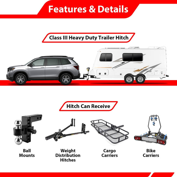 2019 - 2025 Honda Passport Heavy Duty Steel Class 3 Trailer Hitch 2" Receiver - WeiSen - 70108030