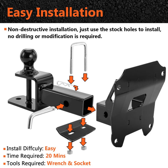 2019 - 2025 Honda Talon 1000R 1000X 1000 - 4 UTV Rear Receiver Hitch Kit w/ 2 - Inch Trailer Hitch 3 - in - 1 Ball Mount 5/8" Lock Pin Tightener - WeiSen - 8010701103