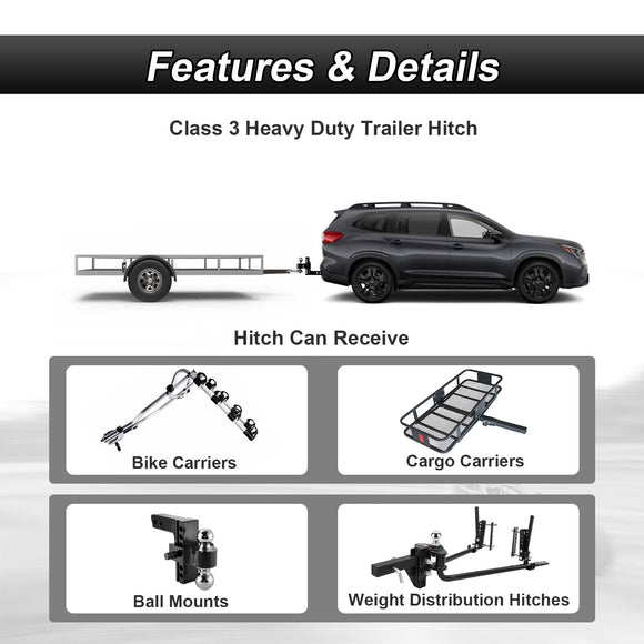 2019 - 2025 Subaru Ascent No Drill Class 3 Trailer Hitch 2" Receiver & Plug&Play 4 - Pin Trailer Wiring Harness - WeiSen - 70108018+70206006