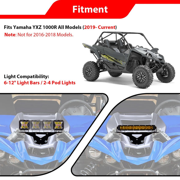 2019 - 2025 Yamaha YXZ UTV Matte Black Hood Light Mount Bracket | Bolt - On 6 - 12" Light Bar Bracket, Shock Tower Pod Light Mount - WeiSen - 80112003