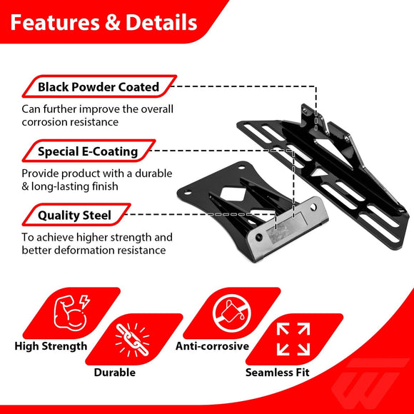 2019 - 2025 Yamaha YXZ UTV Matte Black Hood Light Mount Bracket | Bolt - On 6 - 12" Light Bar Bracket, Shock Tower Pod Light Mount - WeiSen - 80112003