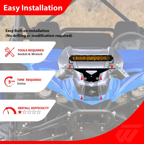 2019 - 2025 Yamaha YXZ UTV Matte Black Hood Light Mount Bracket | Bolt - On 6 - 12" Light Bar Bracket, Shock Tower Pod Light Mount - WeiSen - 80112003