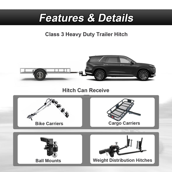 2020 - 2022 Hyundai Palisade No Drill Class 3 Trailer Hitch 2" Receiver & Plug&Play 4 - Pin Trailer Wiring Harness - WeiSen - 70108019+70206013