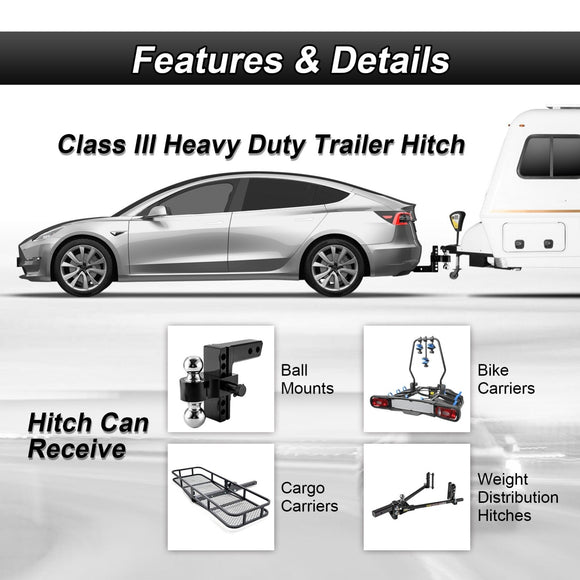 2020 - 2023 Tesla Model 3 No Drill Class 3 Trailer Hitch 2" Receiver & Plug&Play 4 - Pin Trailer Wiring Harness - WeiSen - 70108011+70206077