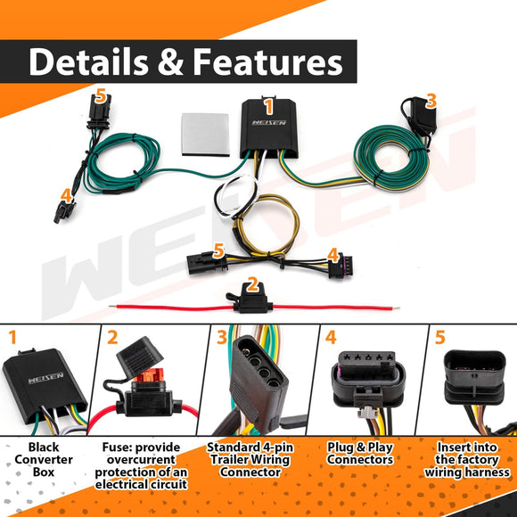 2020 - 2023 Tesla Model 3 Plug&Play Vehicle - Side 4 - Pin Trailer Wiring Harness Kit - WeiSen - 70206077