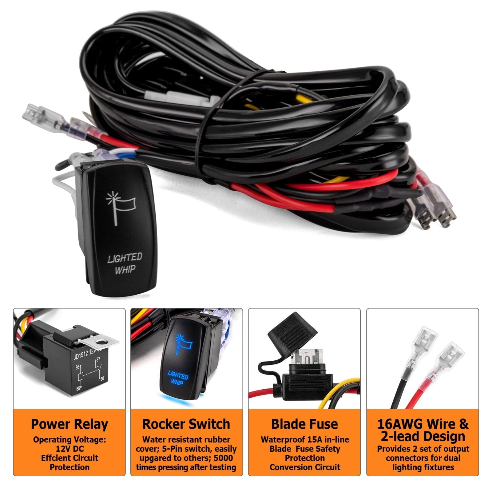 UTV Key On Whip Light Wiring Harness Kit for 2017-2025 Can-am