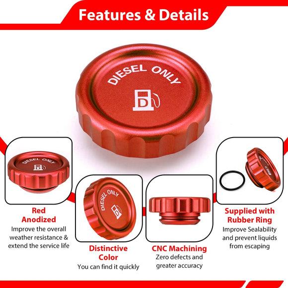 2020 - 2024 Chevrolet Silverado 1500 / GMC Sierra 1500 Anodized Red 6061 Aluminum Magnetic Diesel Fuel Cap - WeiSen - 70501019
